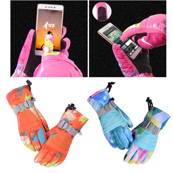 

children winter waterproof thicken warm touch screen snow gloves camouflage printed snowboard ski non-slip mittens