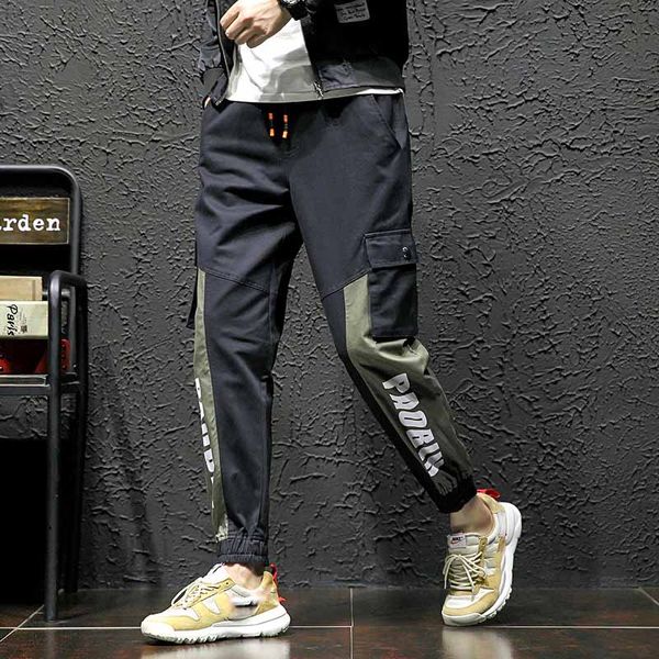 

outdoor 2019 spring autumn hip hop cotton elastic waist teenagers hiking tactical trekking overalls climbing patchwork pants men, Black;green