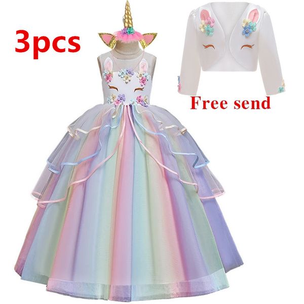 

unicorn girl children wedding dress first communion formal sleeveless flower lace christmas princess party prom dress for girl t200624, Red;yellow