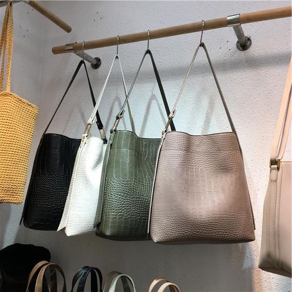 

casual alligator buckets bag for women handbags pu leather messenger bag large capacity totes composite purses