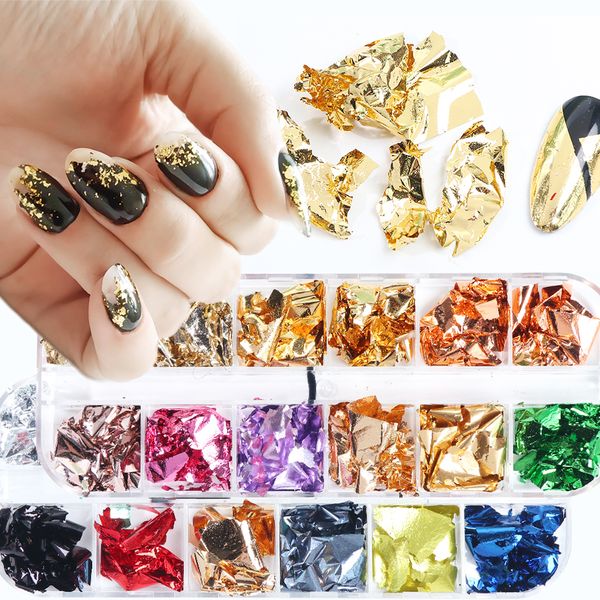 

ultrathin aluminum nail glitter set sequins rose gold mirror irregular glitter sequins for nail art set flake manicure lezb01-02, Silver;gold