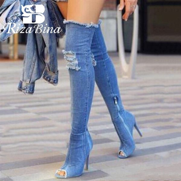 

rizabina 5 colors women peep toe over the knee boots fashion thin heels shoes woman side zipper footwear size 35-41, Black