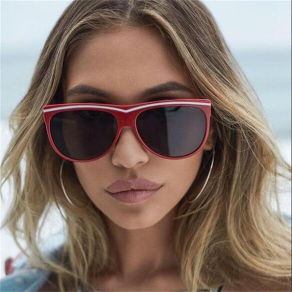 

flat red cat eye sunglasses women high fashion brand designer striped black white sun glasses mirror points ladies shades, White;black