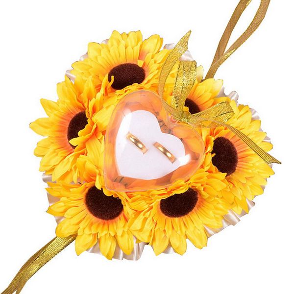 

wedding ring pillow sunflower pillow heart shape circle box rings holder bjstore
