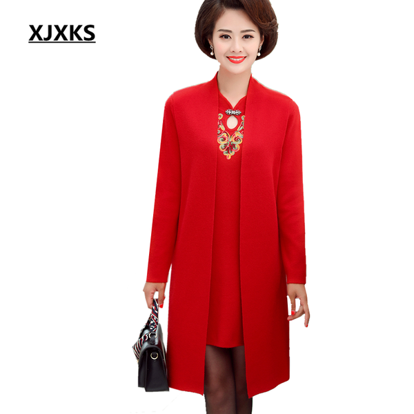 

xjxks plus size delicate embroidery women two-piece set long sweater 2019 autumn winter new cashmere knitted women sweater, White