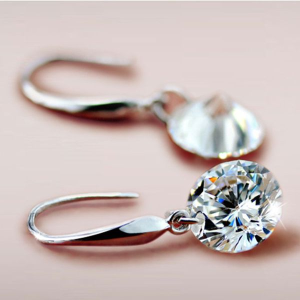 

e082 fashion jewelry crystal cubic zirconia drop earrings silver color rhinestone dangle earrings for women wedding jewelry gift