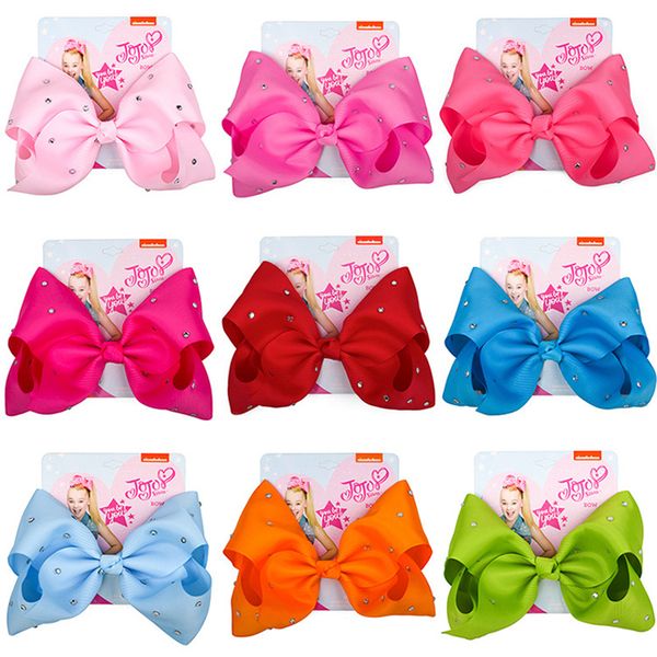 

8'' jojo ribbon hair bows for girls baby jojo siwa crystal rhinestone hair clips children kids candy color fashion large hair acce, Golden;silver