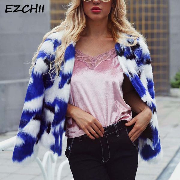 

women autumn winter mixing color faux fur coat thick warm fur jacket women coat clothing 2018 outerwear chaqueta mujer, Black