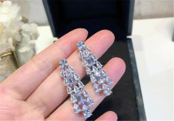 

luxury earrings s925 sterling silver cubic zircon dangle earrings for women fashion woman gift party ing, Golden