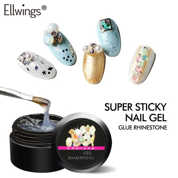 

ellwings super sticky nail gel glitter nail art rhinestone gel soak off uv for art decoration glue, Red;pink