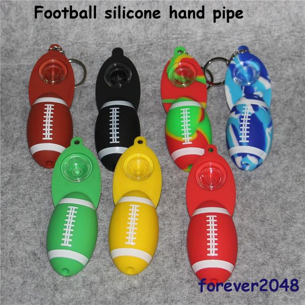 Portachiavi colorato Forma di calcio Mini pipe per tabacco Pipa per sigarette in silicone Pipa per acqua tamponata