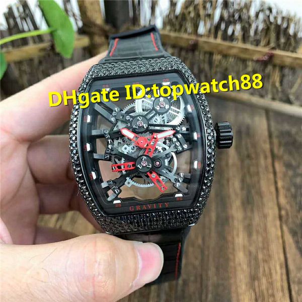 

Новый Full Diamond наручные часы Swiss Automatic 28000vph сапфировое стекло скелет циферблат реме