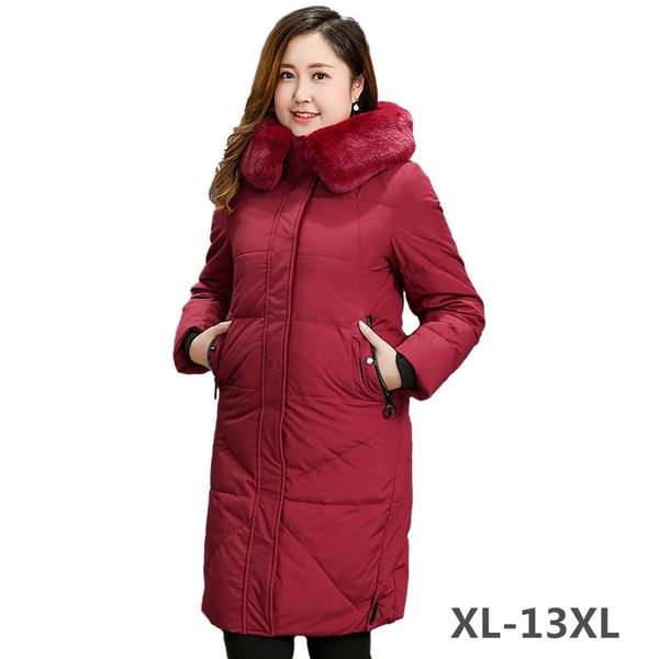 

winter down jacket women 2018 super large size -13xl coat thick warm hooded female white duck down jackets 170kg can worn, Black