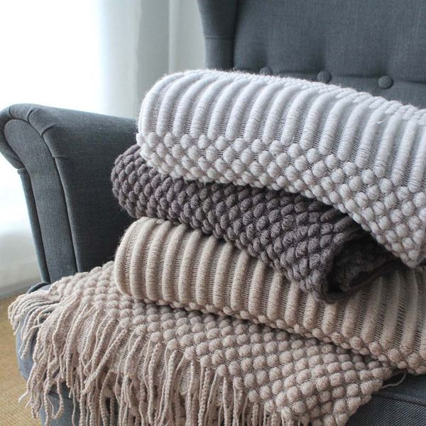 

summer spring knitted air conditioning blankets nap throw blankets nordic style solid color khaki grey blanket for bed sofa