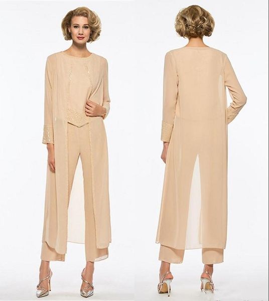 

три пьесы шифон мать невесты брючный костюм 2019 новые длинные рукава костюм матери жениха торжественный случай свадебная одежда для вечерин, Black;red