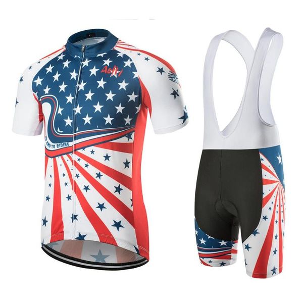 

racing sets men's and women's short sleeve cycling jersey 2021 american national elements mtb bike go pro gel bib shorts summer, Black;blue