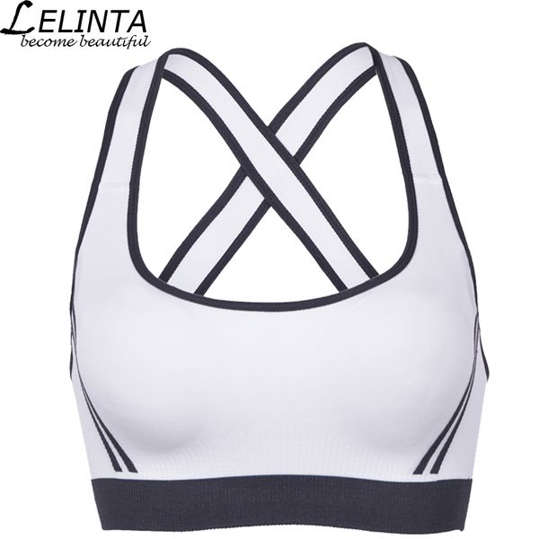 

lelinta new style seamless spring sports bra stretch gym fitness bra wirepadded push up underwear, White;black