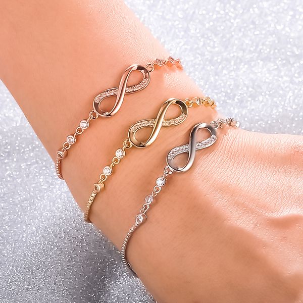 Einfaches elegantes Zahl 8 Glück Armband mit Diamanten Mode Frauen einstellbar Roségold Armband Charme Schmuck