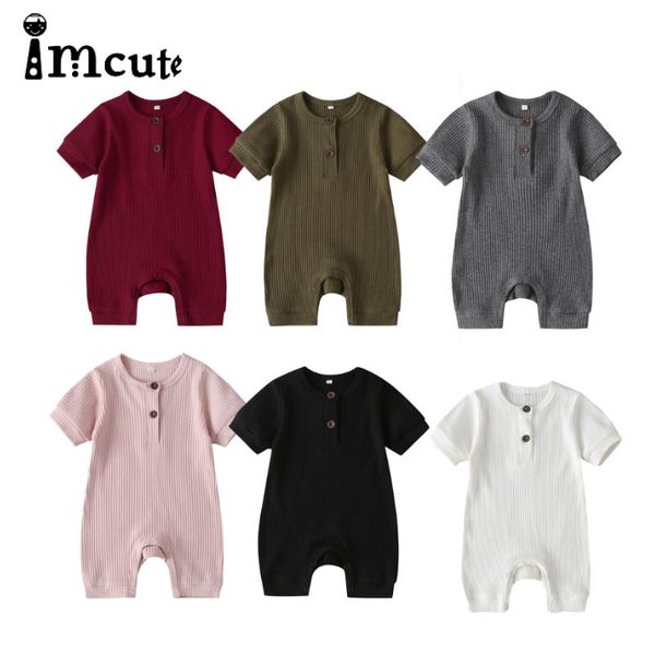 

imcute 2020 baby summer clothing infant newborn baby solid romper short sleeve jumpsuits solid playsuits casual outfits, Blue