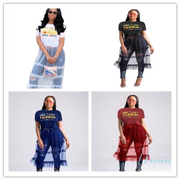 

women mesh patchwork long dress s-3xl poppin letter short sleeve long t shirt one piece dresses party club beach cloth 2020 c5904, White