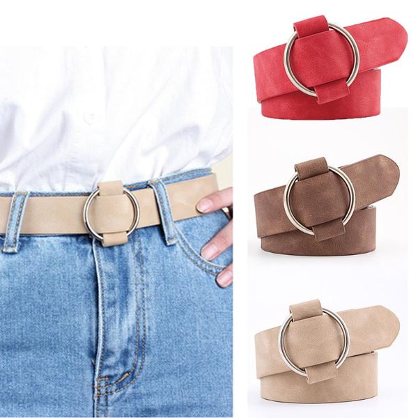 

women leather belt metal round buckle belts female leisure jeans wild without pin buckle women waist belt cinturon mujer, Black;brown