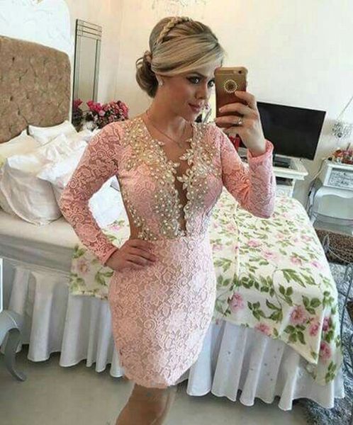 

платье de festa короткие пром розовый вечерние платья длинные рукава, Black