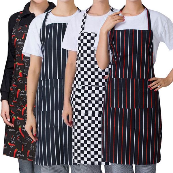 

striped plaid long man women waist apron with pocket catering chef waiter bar