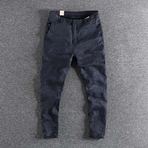 

2020 summer foreign trade original single european and american men's casual pants solid color linen pants fashion wear sale 972, Black