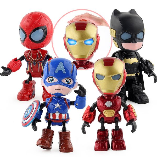 

4 pieces/set avengers 4 alloy q version action figures doll toys 13cm iron man doll model can move sound shiny doll gift l432