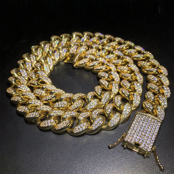 

20mm wide hip hop + cubic zirconia bling iced out cuban miami chain necklaces for men rapper jewelry gold silver