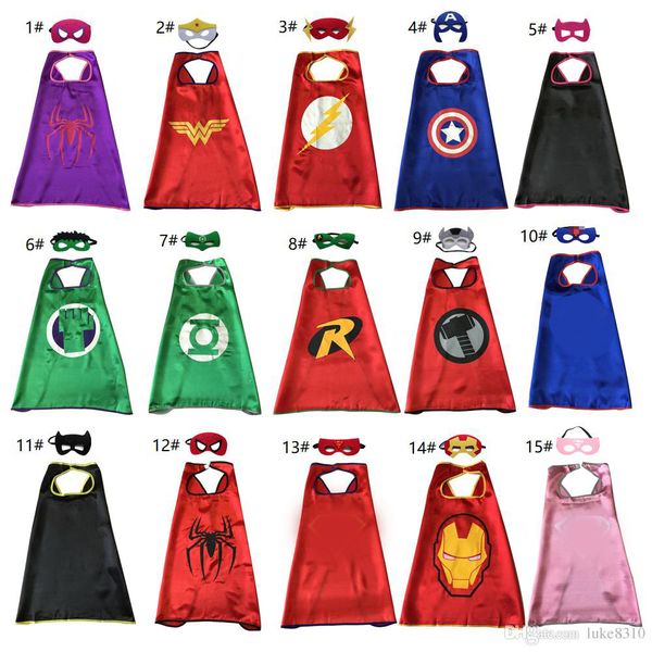 

15 styles one-layer superhero cape with mask for kids 70*70cm cartoon cosplay halloween costumes birthday gifts dhl for over 30 sets, Black;red