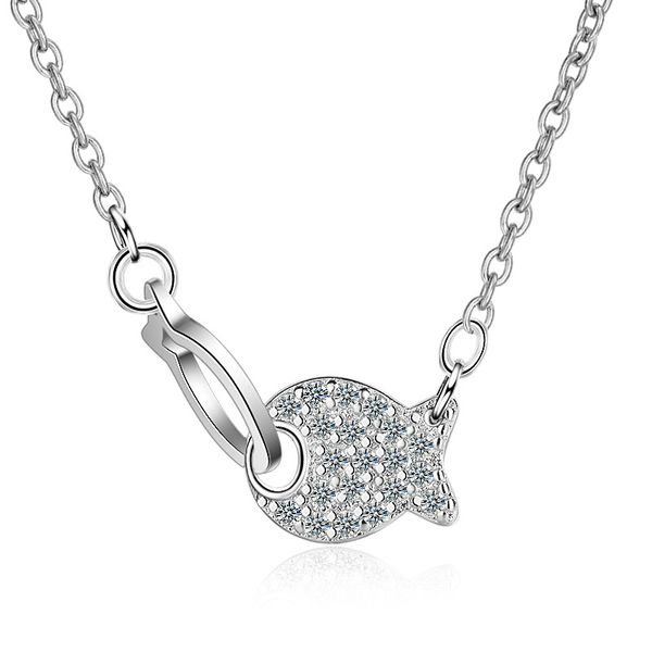 

sweet kiss fish animal shine cubic zirconia 925 sterling silver lady pendant necklaces jewelry women no fade short chain gift