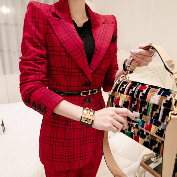 

new arrival women professional temperament single breasted fashion warm solid suit work style slim pant comfortable pant suits, White;black