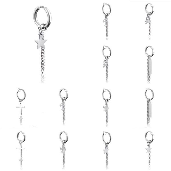 

fashion eardrop chain split ring key rings key chains accessory stainless steel earrings punk tassel long chain earring jewelry, Silver