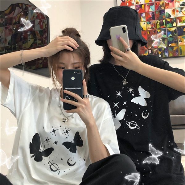 

hereviate/little butterfly's galaxy cosmos butterfly girlfriends couple clothes women's loose short-sleeved fashion hereviate/litt, White