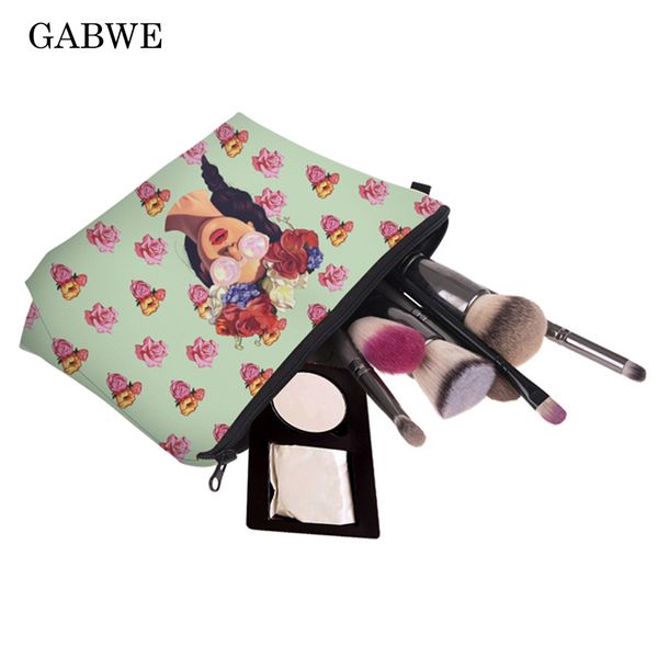 

gabwe printed girls flowers vintage rose cartoon cosmetic case vanity makeup bag travel organizer neceser maleta de maquiagem