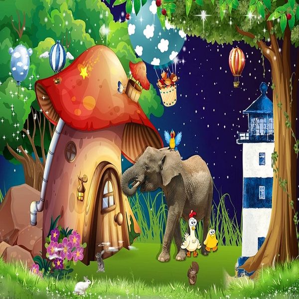 

custom large mural 3d wallpaper cartoon animal elephant mushroom house child bedroom mural tv back wall decor deep 5d embossed