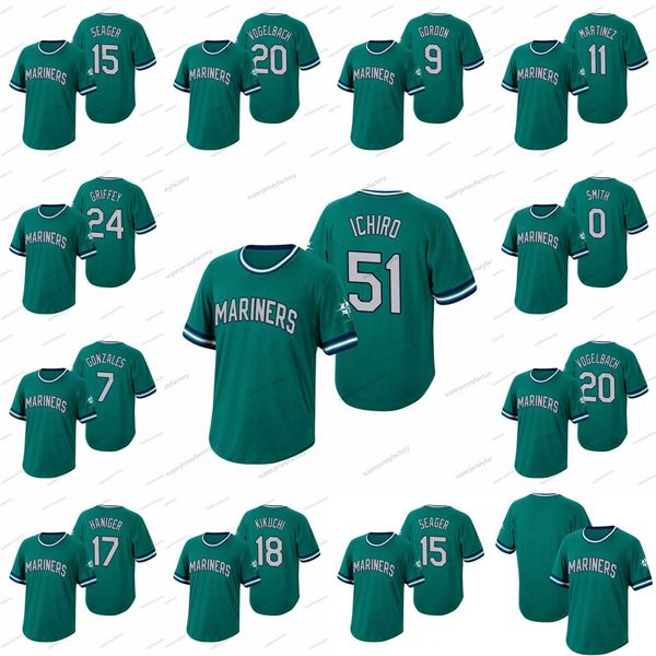 

51 mariners ichiro wild pitch jersey ken griffey jr. mallex smith marco gonzales yusei kikuchi dee gordon kyle seager, Blue;black
