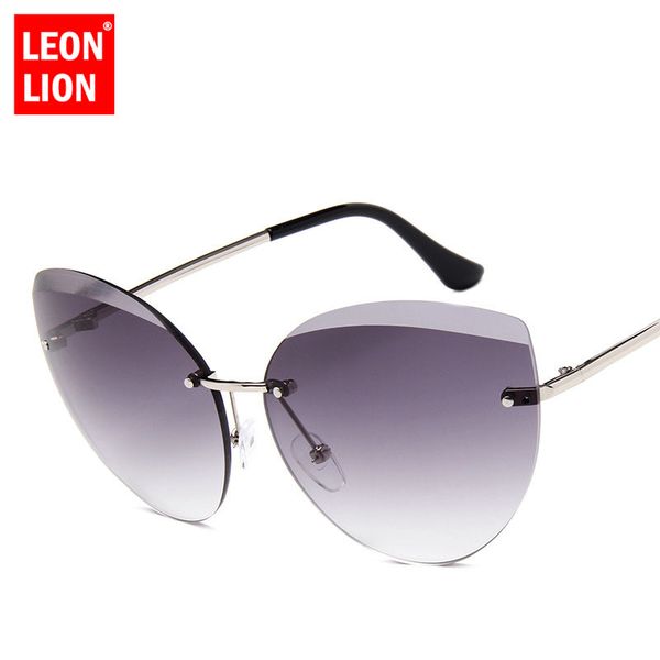 

leonlion 2020 metal semi-rimless cateye sunglasses women ocean lens classic glasses brand designer sun glasses women uv400, White;black