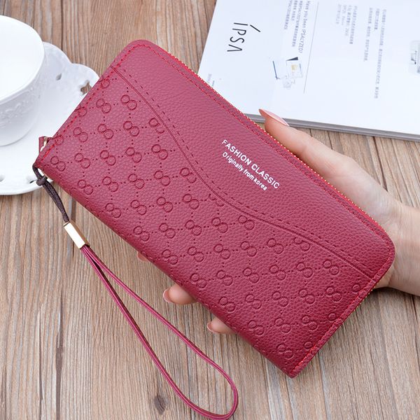 

long purse two fold women wallets drawstring nubuck leather zipper suede wallet ladies carteira feminina clutch bag, Red;black