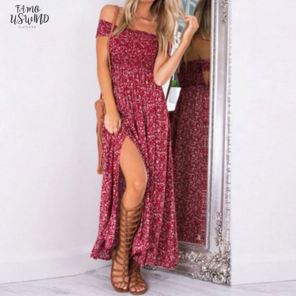 

new fashion women boho off shoulder high waist short sleeve maxi dress ladeis summer floral mini dresses beach casual long sundress, Black;gray