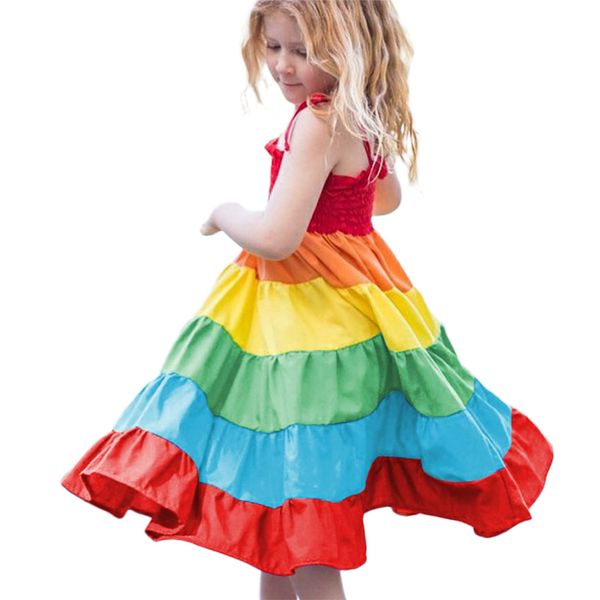 

new summer dress baby girl clothes children toddler girl princess dress sleeveless sling rainbow dresses new arrival, Red;yellow