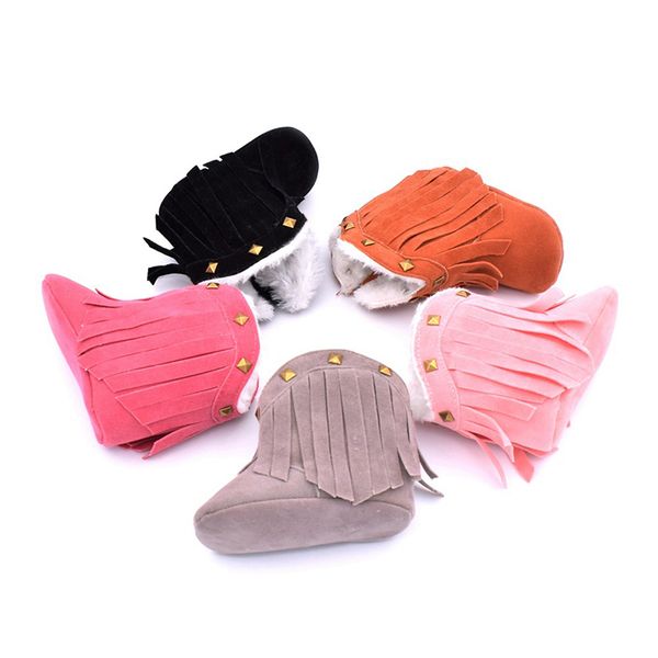 

tassels soft infant snow boots solid soft crib shoes warm baby winter toddler boots newborn baby girl winter snekers, Black;grey