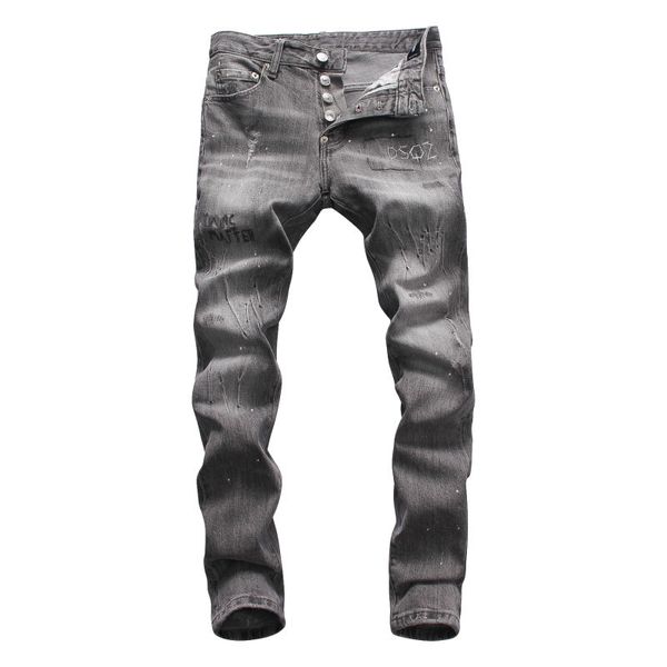 

2020 mens fashion designer jeans college runway straight zipper denim pants destroyed skinny ripped hip hop jeans, Blue