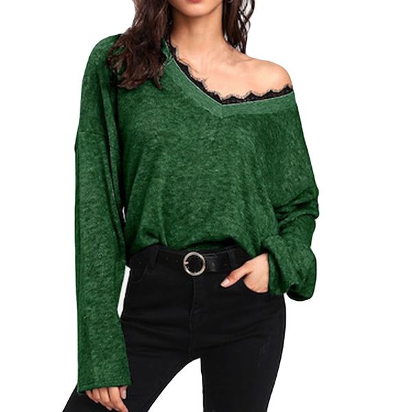 

retro lace tunic knitwear sweater women pullover long sleeve v-neck casual loose jumper autumn women's knitted sweater f821, White;black