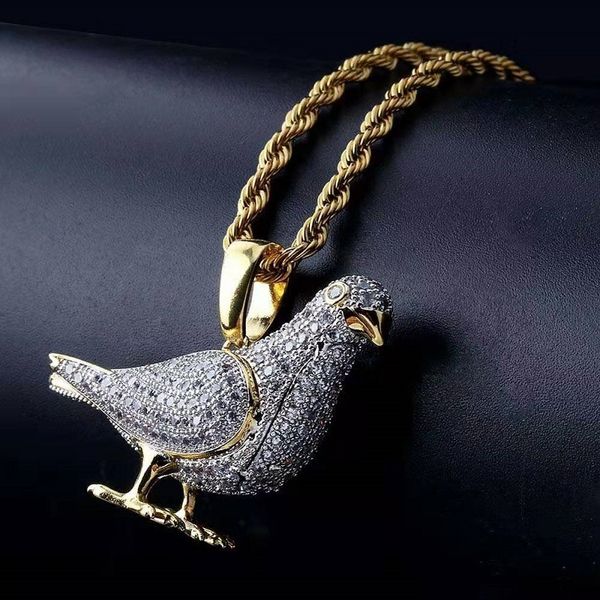

iced out dove pendant necklaces for men luxury designer bling diamond bird animal pendants hip hop copper zircon chain necklace jewelry gift, Silver
