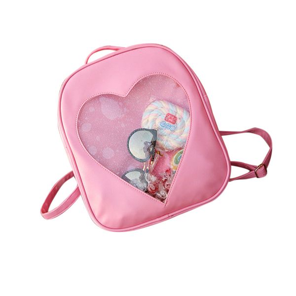 

candy color pu leather ita bag diy transparent love heart shape backpack kawaii harajuku schoolbags for teenage girls