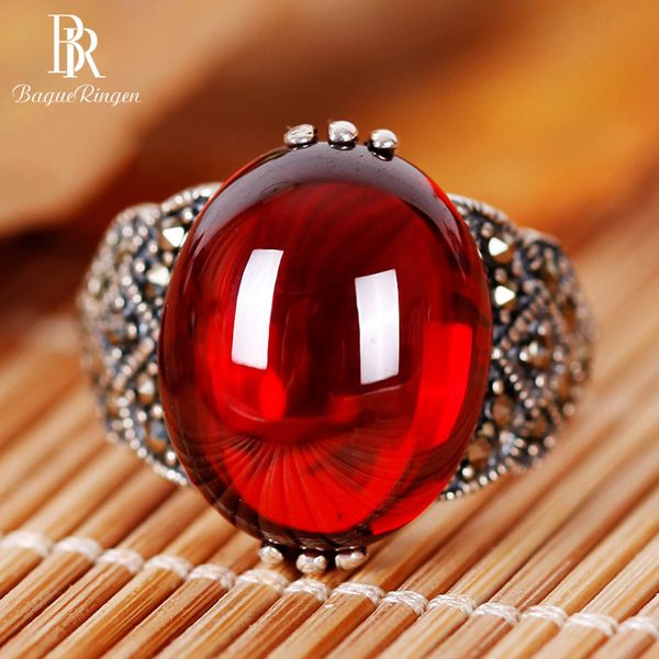 

bague ringen new created garnet 925 sterling silver rings opening adjustable for female wedding party red gemstone ring gift, Golden;silver