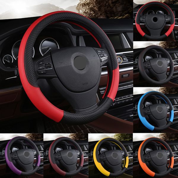 

pu leather car steering-wheel cover 38cm universal sport auto steering wheel covers anti-slip car wheel covers interior parts