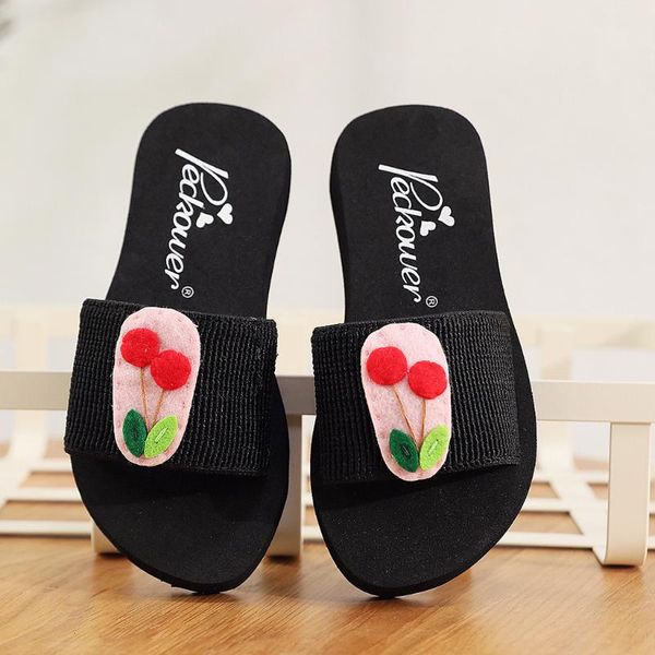 

sandals women's parent -child flip flop bohemian style lovely cartoon open toe flats slipper beach shoes woman zapatos de mujer, Black;red